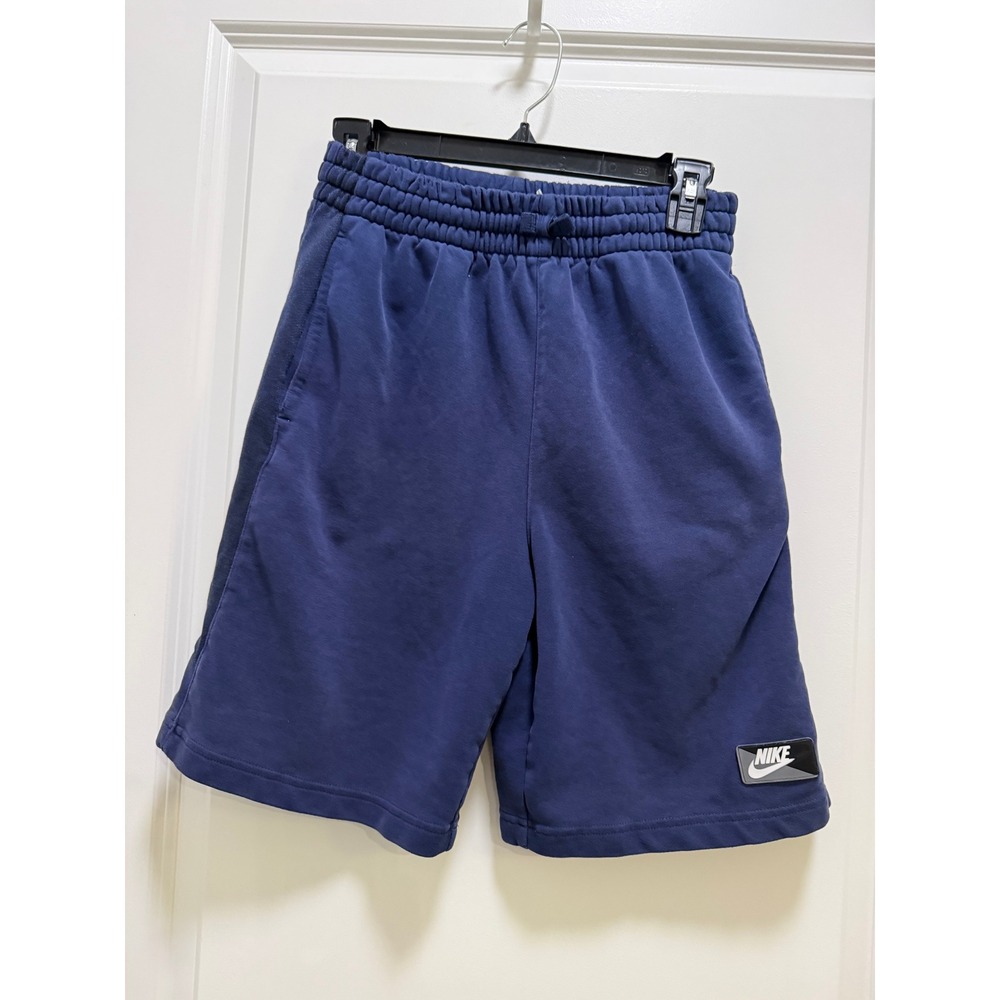 Nike Boys XL Navy Blue Fleece Athletic Shorts Elastic Waist Side Pockets